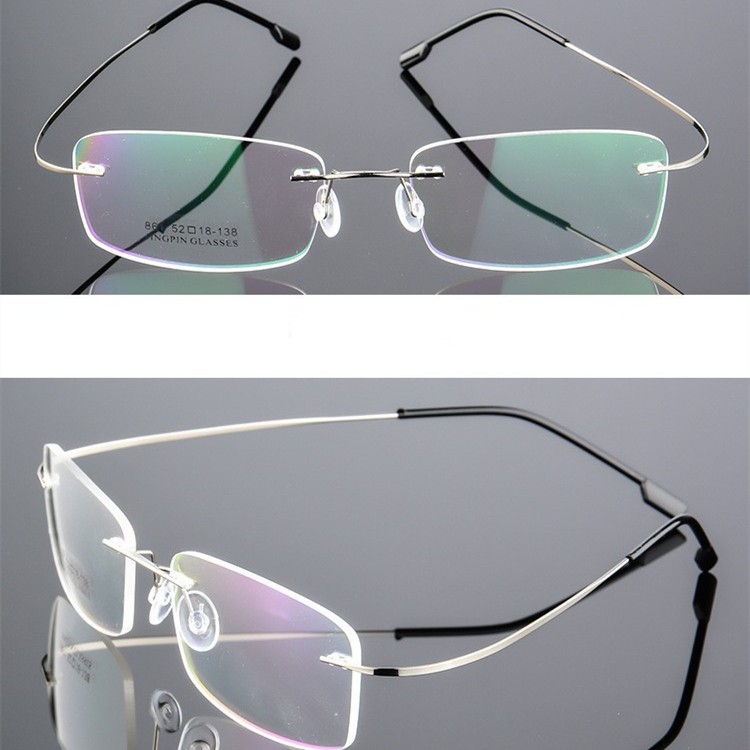 Metal Rimless Eyeglasses Frame Business Super Elastic Temples Unisex Eyewear