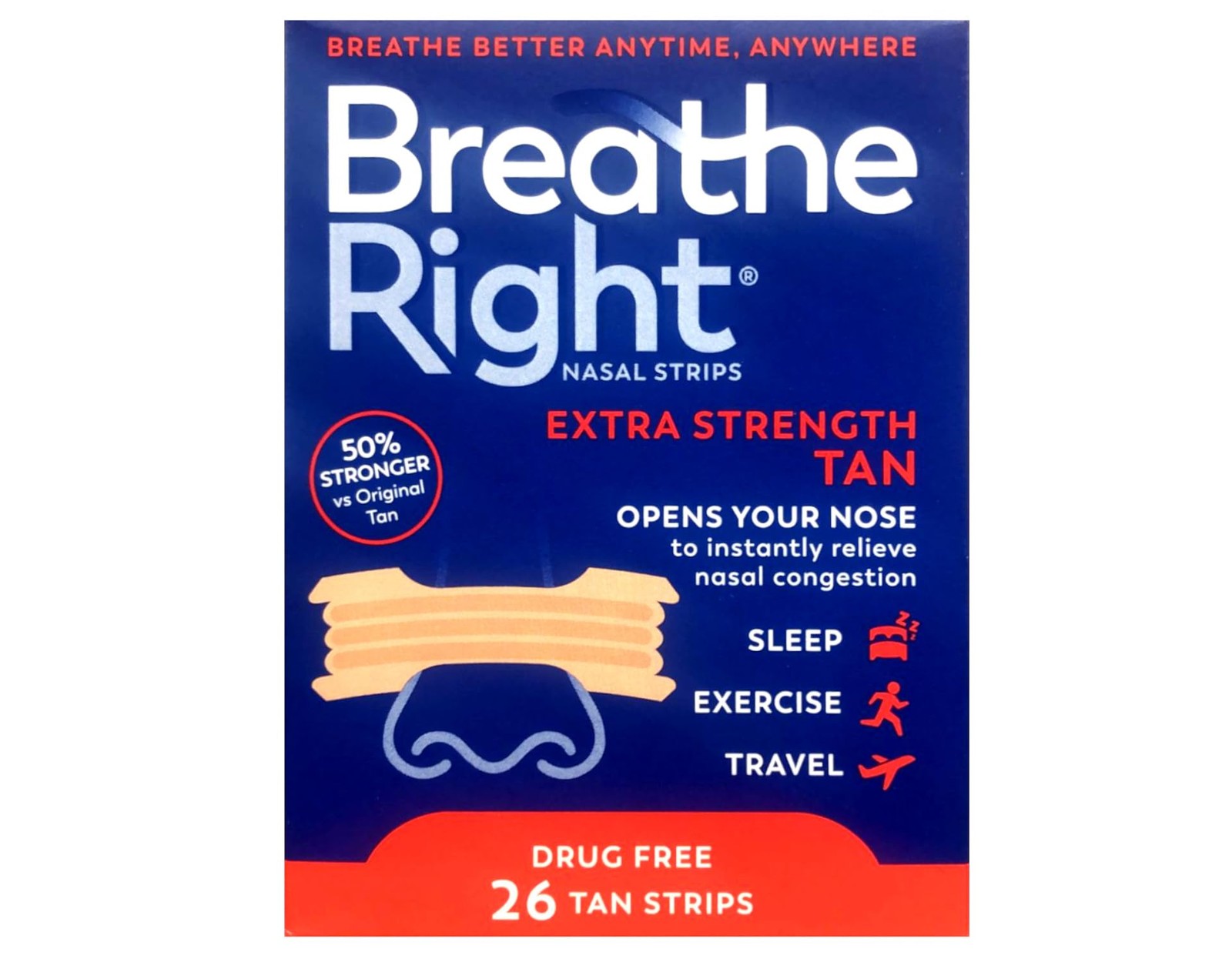 Nasal Strips to Stop Snoring, Drug-Free, Extra Tan, 78 Count (26 Each, Pack o…