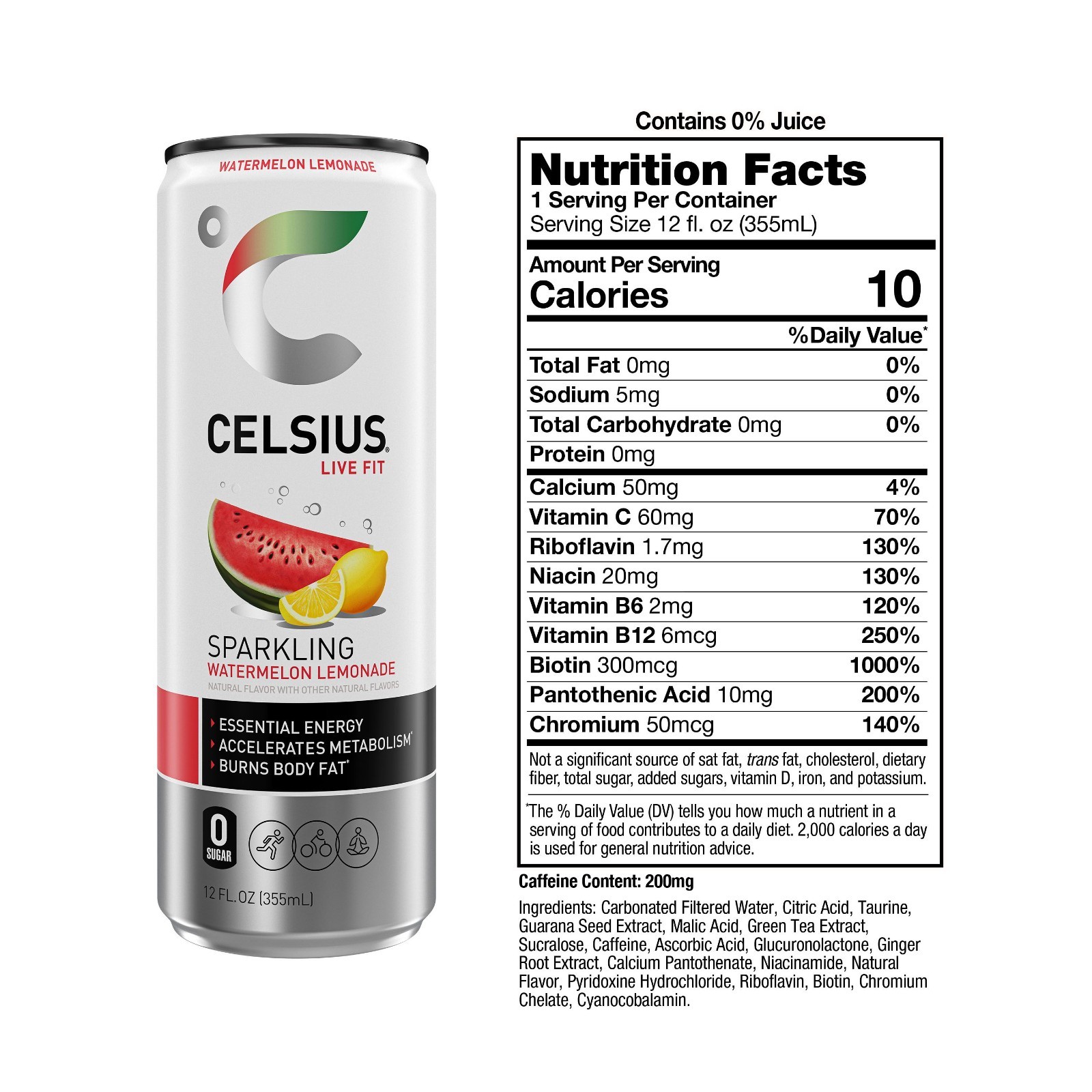 CELSIUS Sparkling Watermelon Lemonade, Functional Energy Drink 12 fl oz (Pack of
