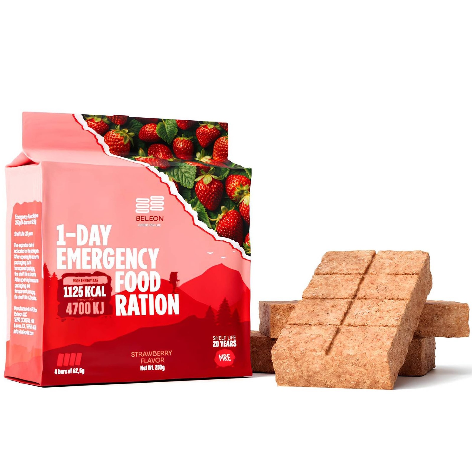 Emergency Food Supply – Strawberry Survival Ration – 20 Years Shelf Life – 1 Day
