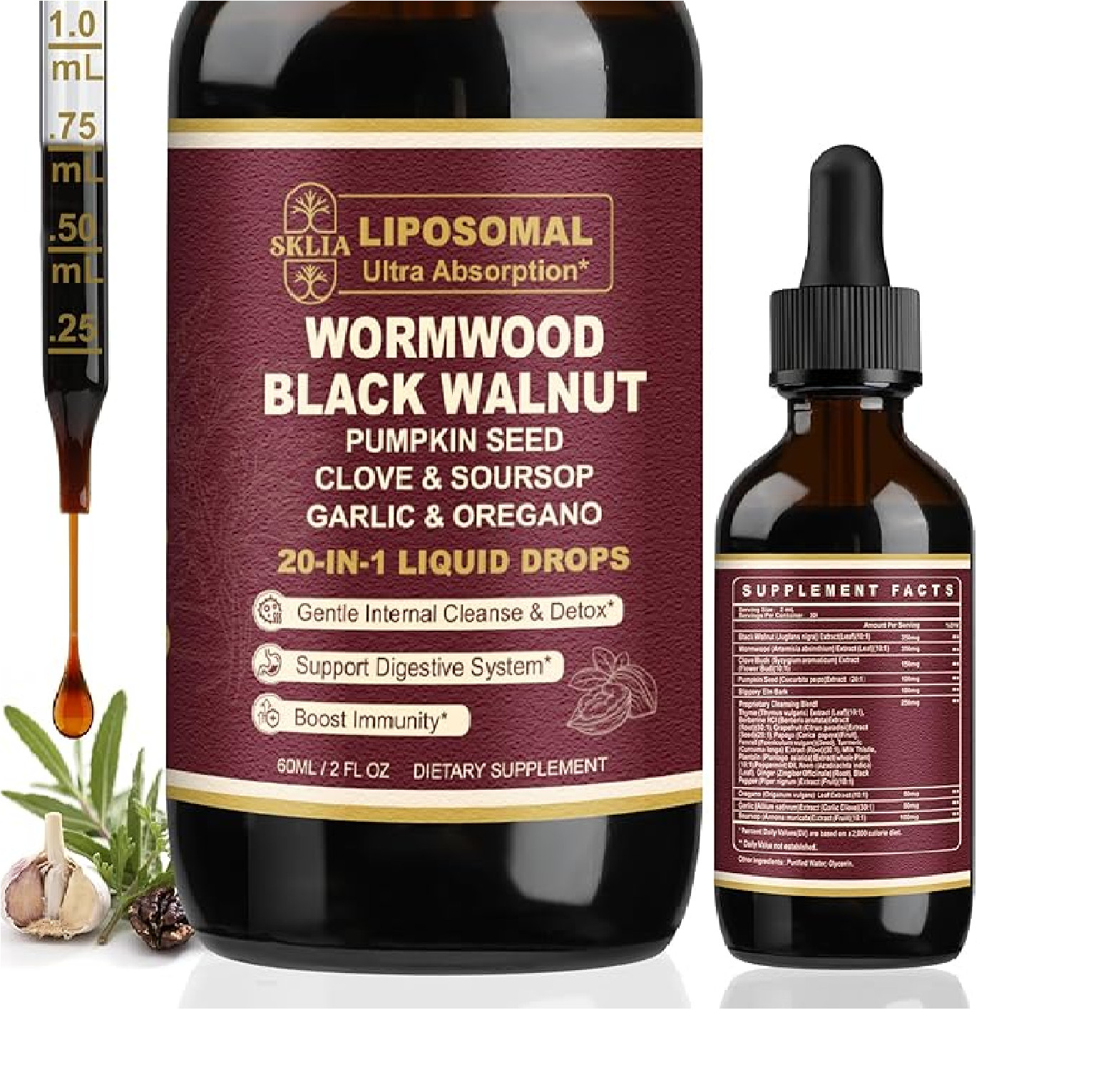 20-in-1 Liposomal Wormwood Black Walnut Cleanse for Humans Drops Liquid – Rapid