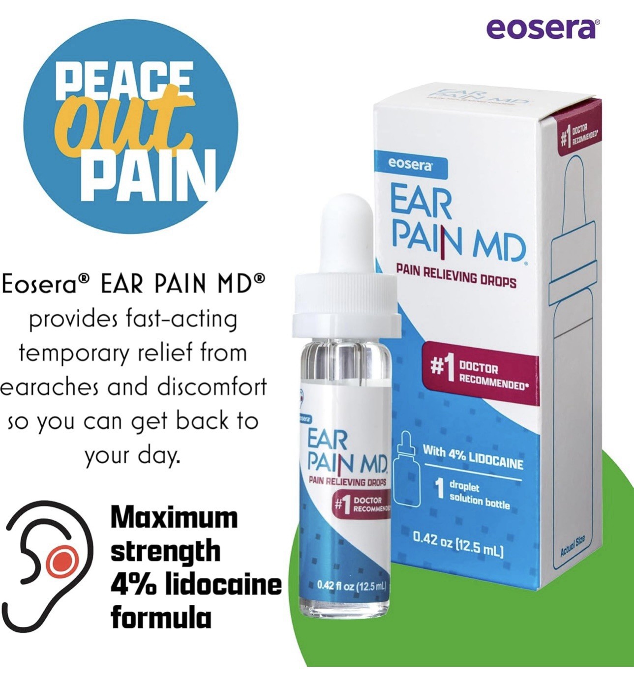 2x EOSERA Ear Pain MD Pain Relieving Drops 12.5ml (EXP 08-2026+) FREE SHIP