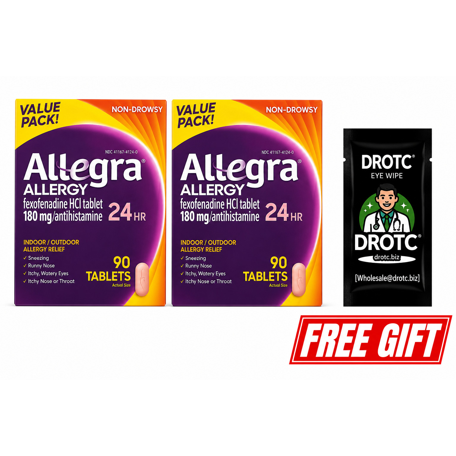 2-Pack Allegra Allergy 24 Hr Relief 90 Tablets Exp. 05/2027+ 180 tablets Total