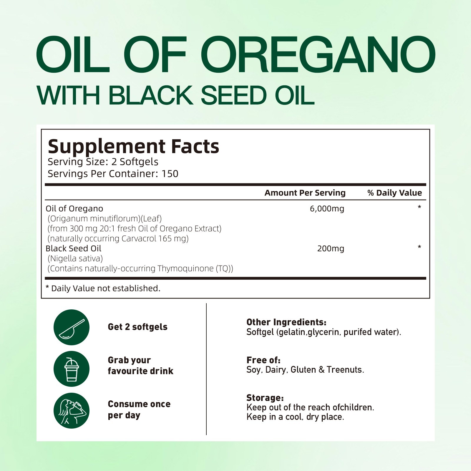 Oil of Oregano 300 Capsules with Black Seed Oil | Natural Antioxidants for Fitne