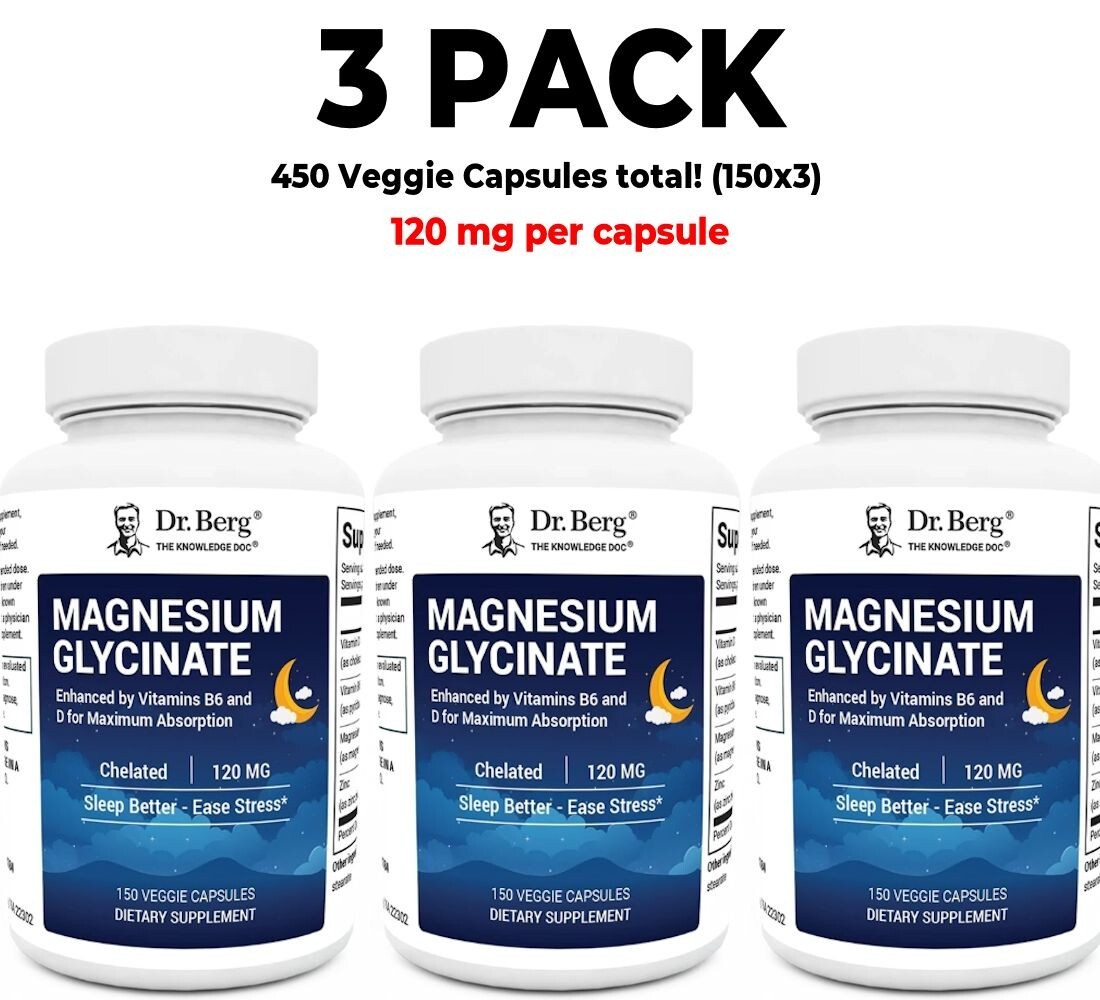 Dr. Berg’s Magnesium Glycinate, 3 PACK, 150 Veg Cap each (450 total!)