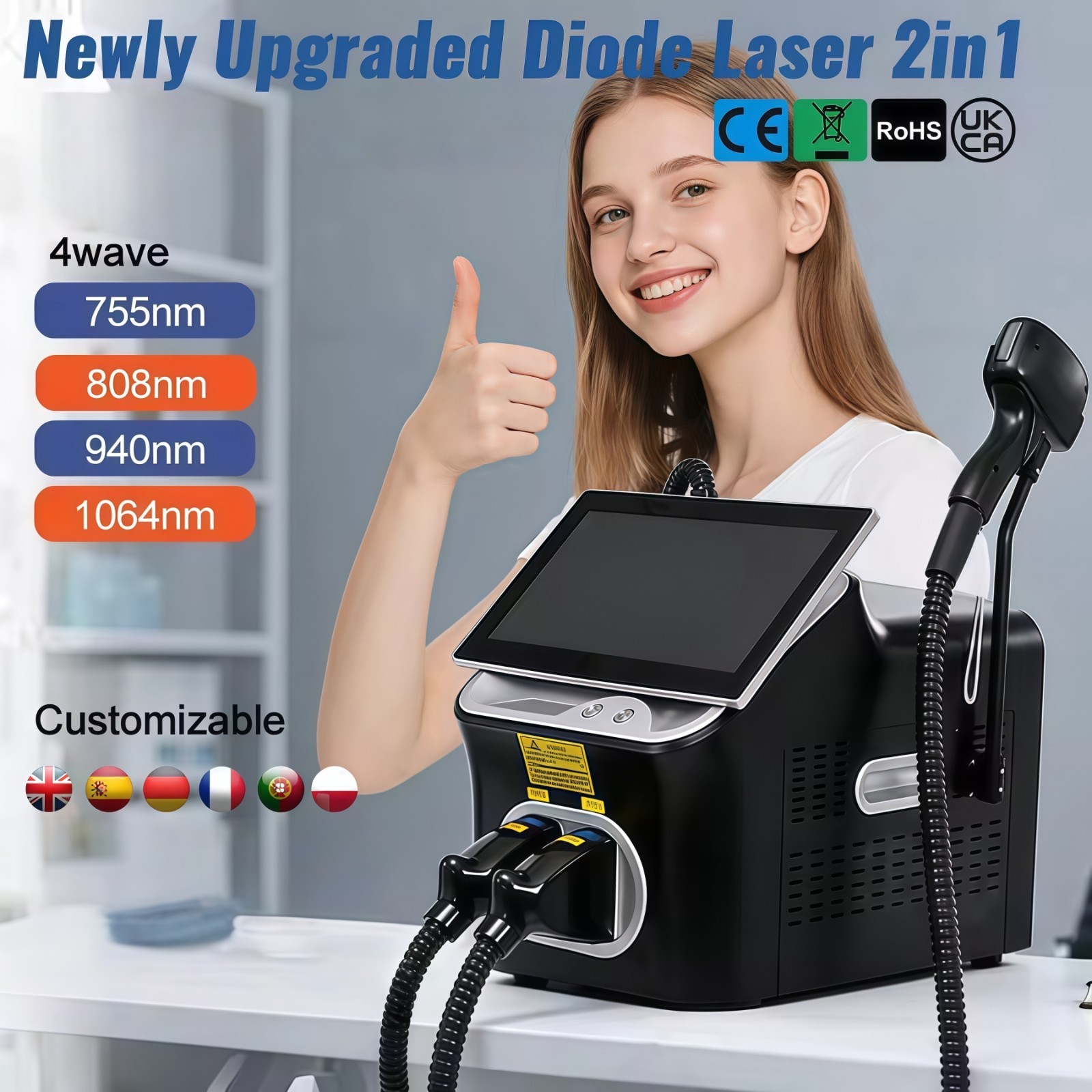 2 in 1 755/808/940/1064nm Diode Laser Hair Removal Pico Tattoo Removal Machine