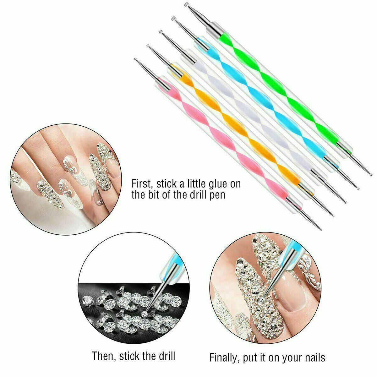 8/20 PCS Nail Art Design Dotting Painting Drawing Polish Brush Pen Tools Acrylic