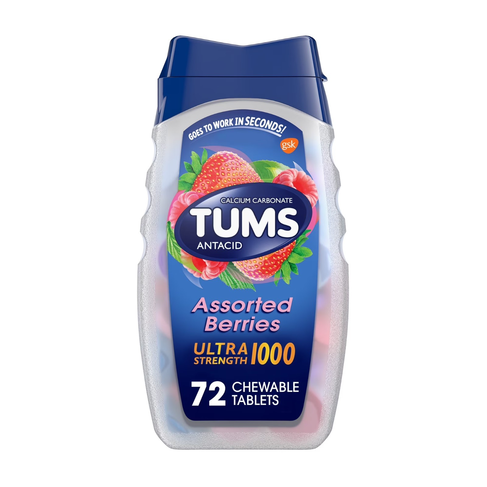 Tums Ultra Strength 1000 Assorted Berries Antacid Tablets, 72 Ct Each Pack of 2