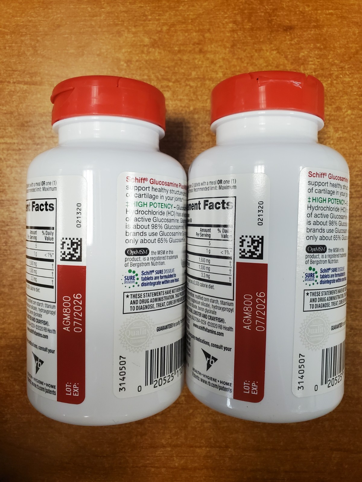 2 Pk: Schiff Glucosamine 1500mg Plus MSM Coated Tabs 150 Count Exp. 7/31/26 E16C