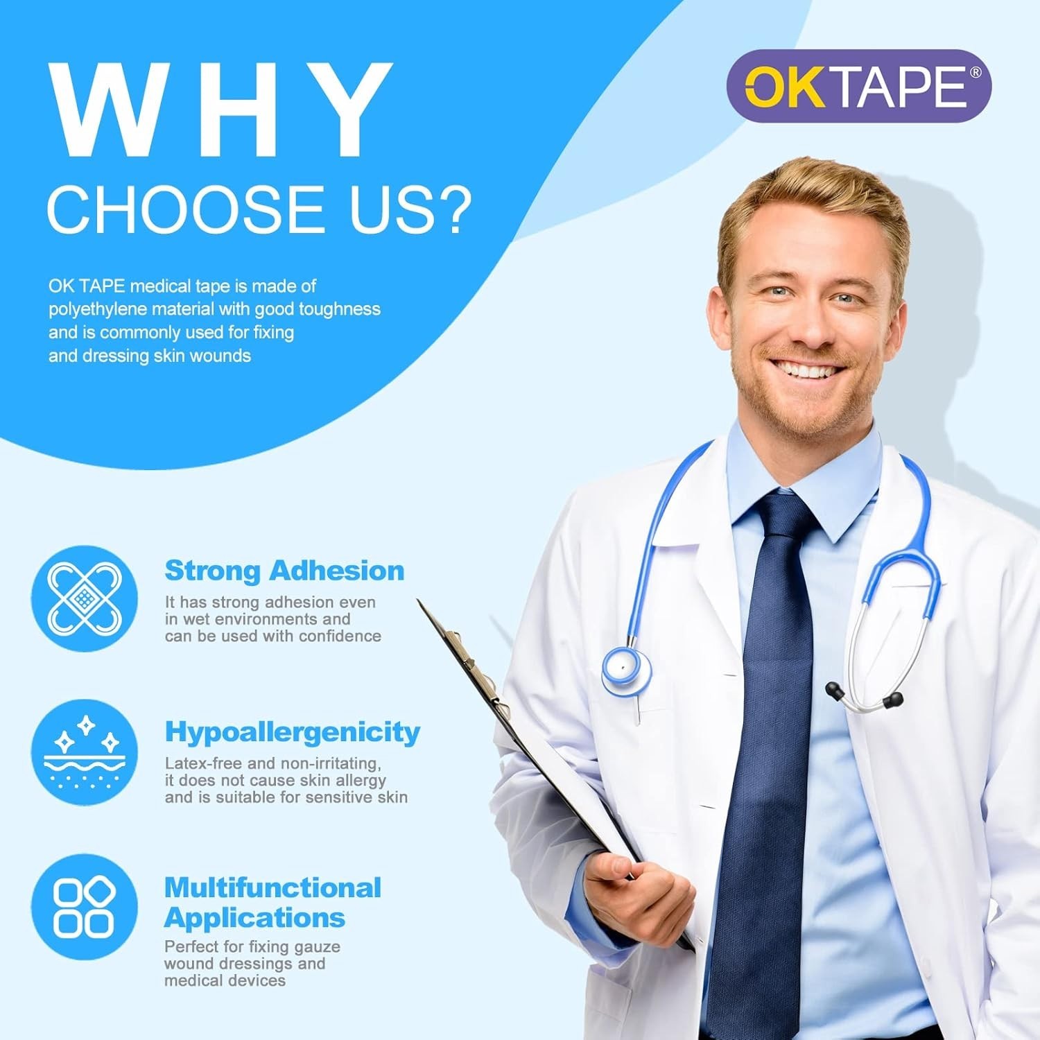 OKPore Transparent Medical Tape – Pack of 4, Hypoallergenic, Waterproof & Bre…