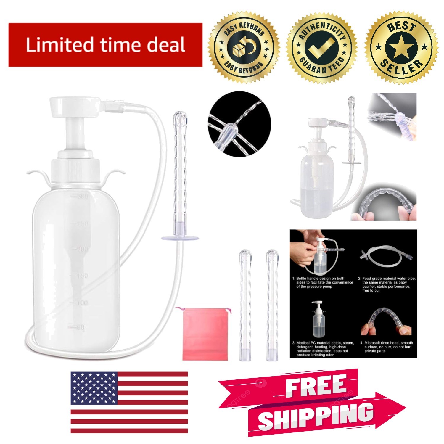 Reusable Vaginal Cleansing System – 300ml, Doctor Recommended with Extra Nozzles