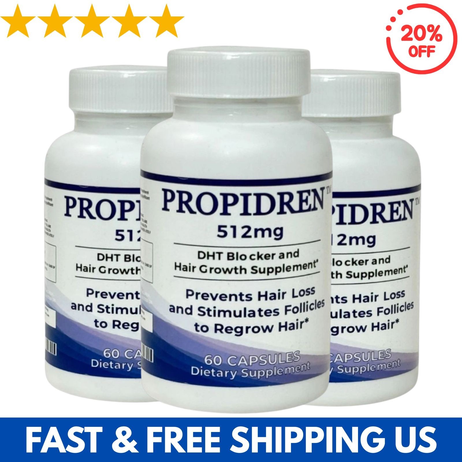 Propidren by HairGenics DHT Blocker w/ Saw Palmetto to Prevent Hair Loss 3Pack