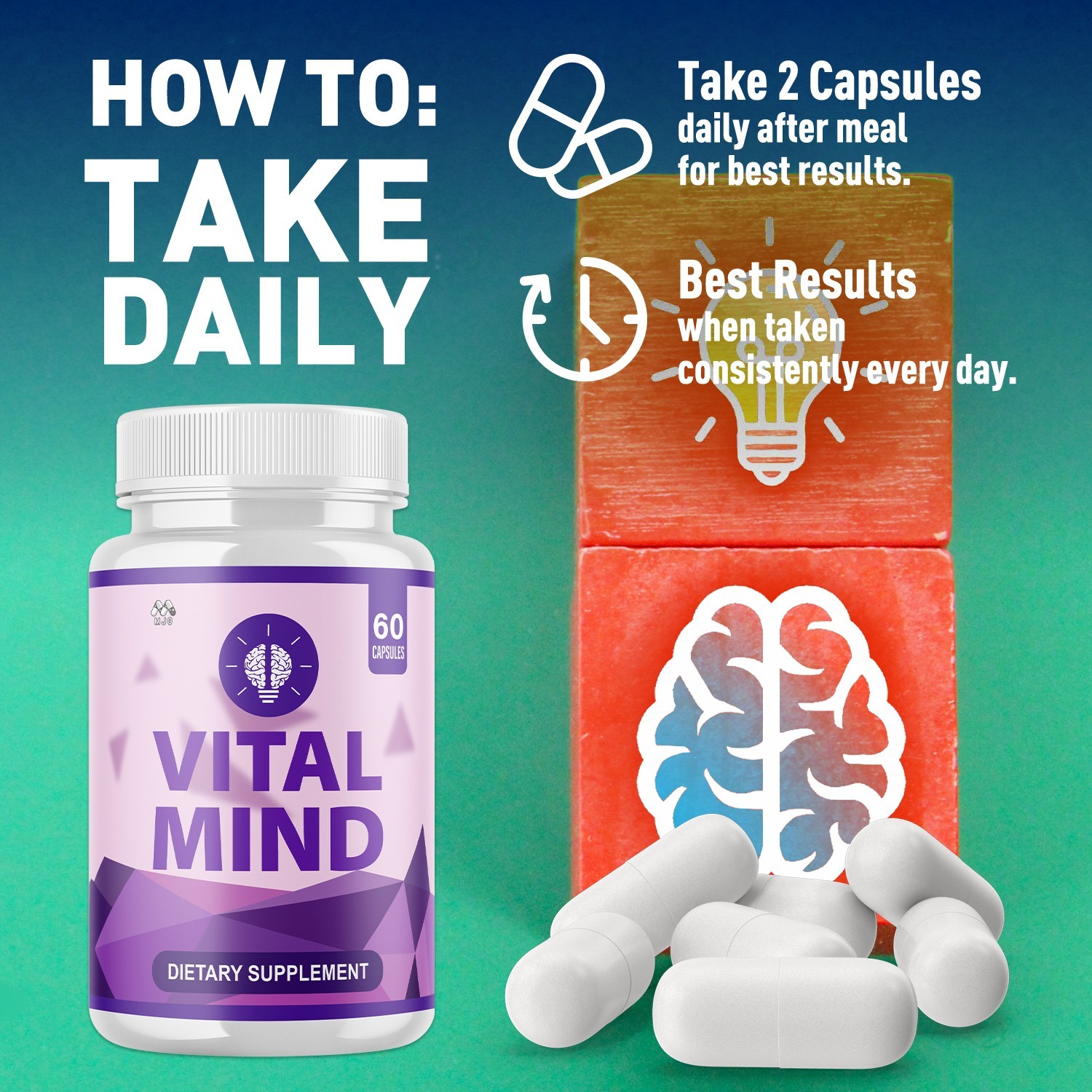 (2 Pack) Vital Mind Advanced Nootropic Brain Support Max Supplement 120 Capsules