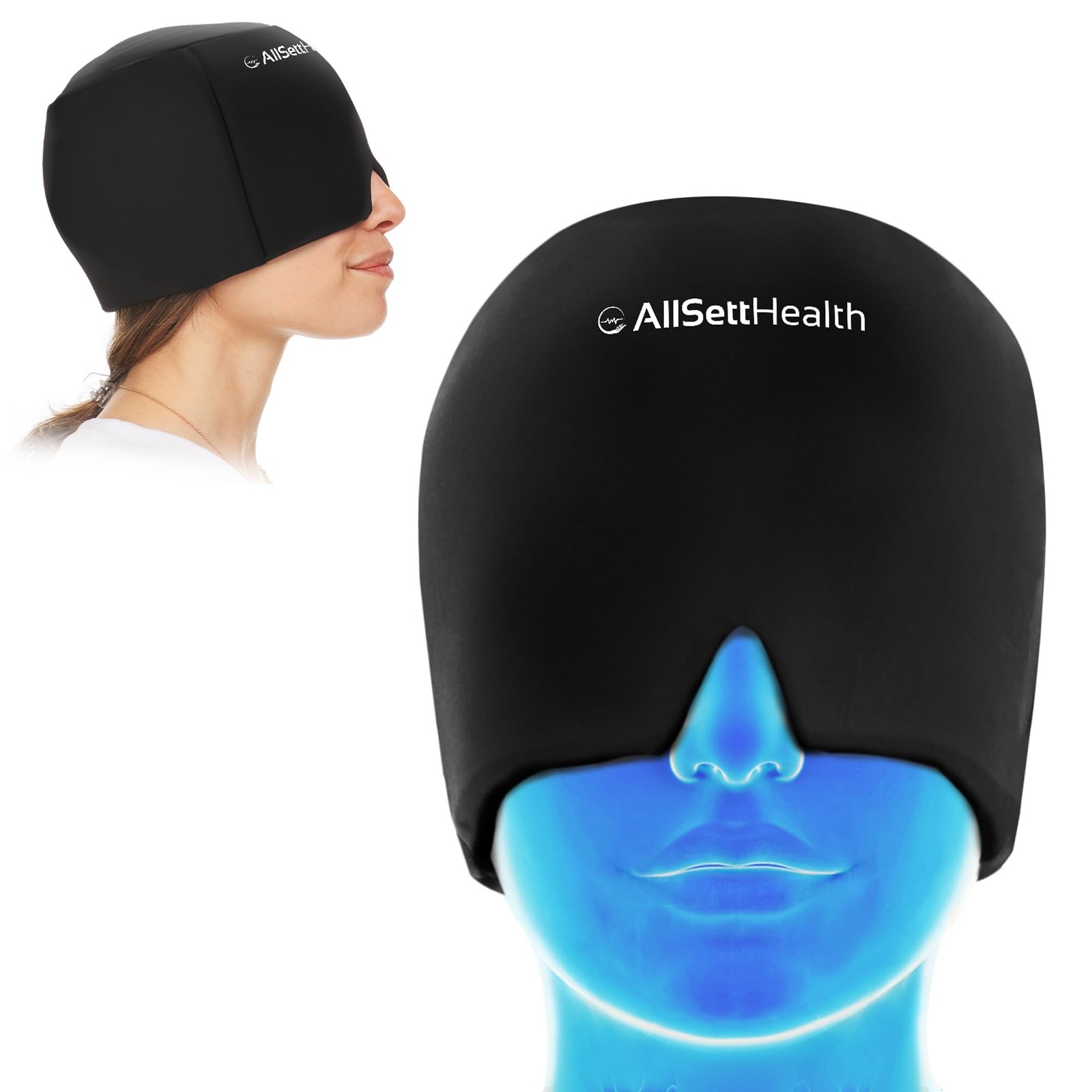 Migraine Relief Cap Ice Head Wrap and Hat | Hot/Cold Gel 1 Pack-Black, Black
