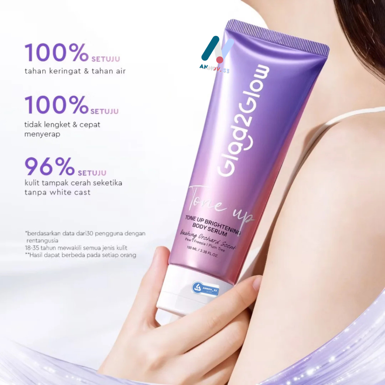 GLAD2GLOW Natural Tone Up Body Serum Moist Smooth Dark Spots Waterproof 100ml