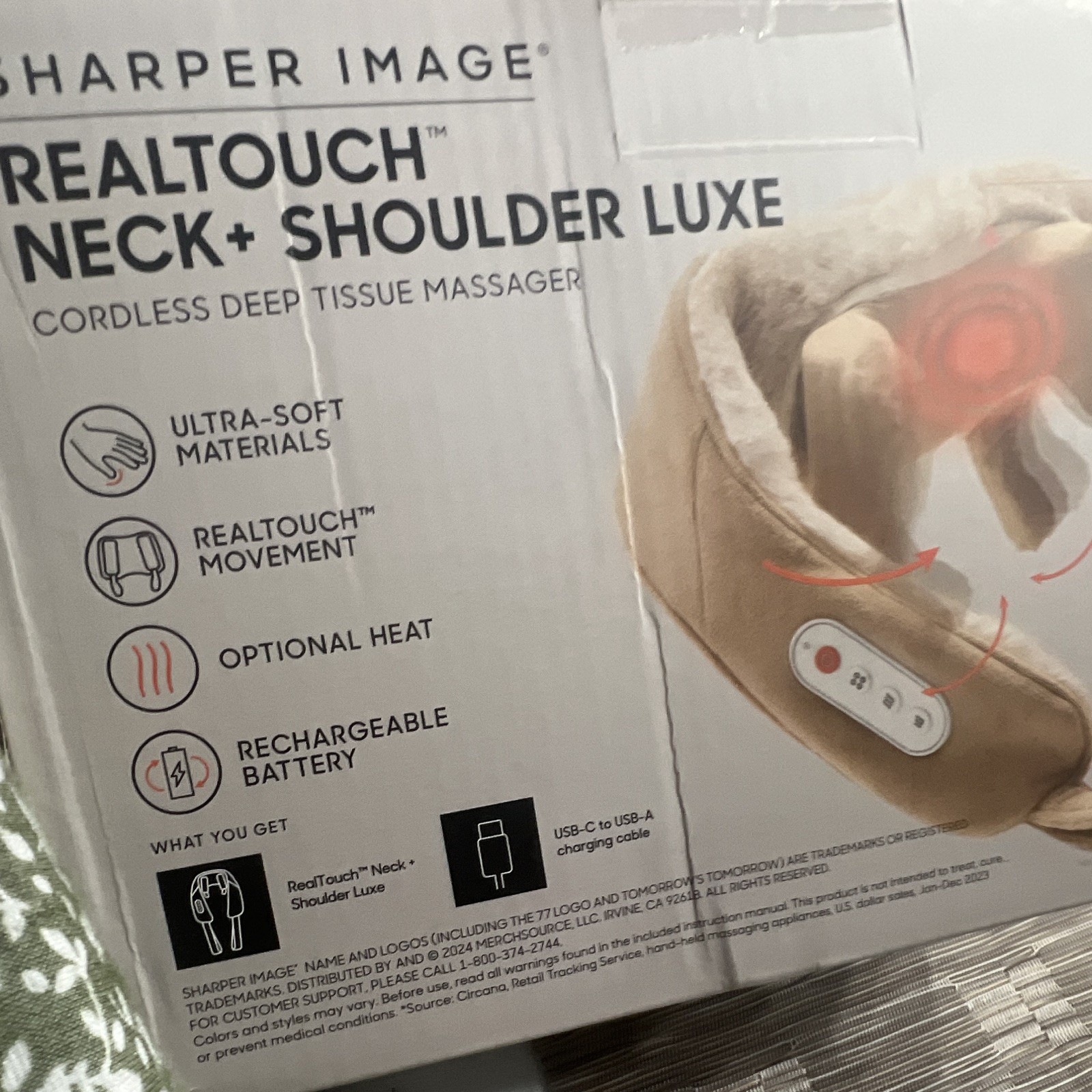 Sharper Image RealTouch Neck + Shoulder Luxe Cordless Heated Shiatsu Massager