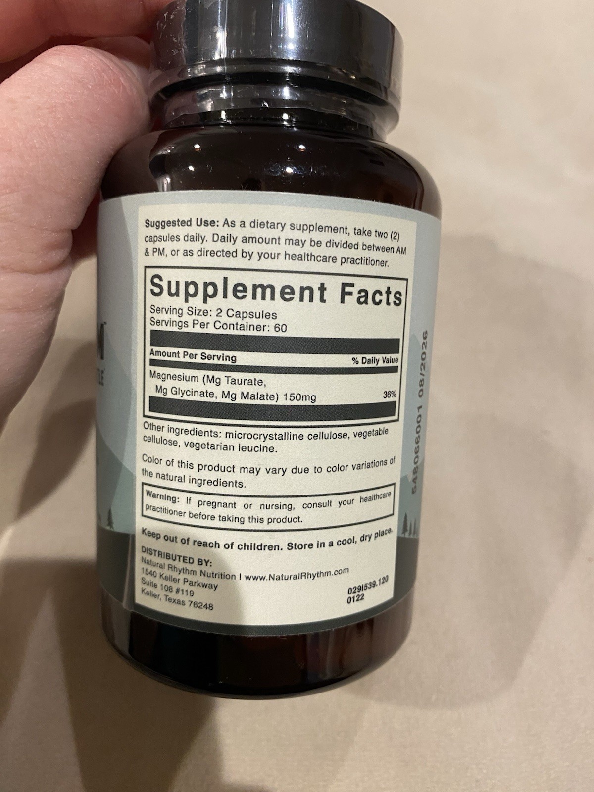 Triple Calm Magnesium, by Rhythm, 150mg of Taurate Glycinate & Malate,120 caps.