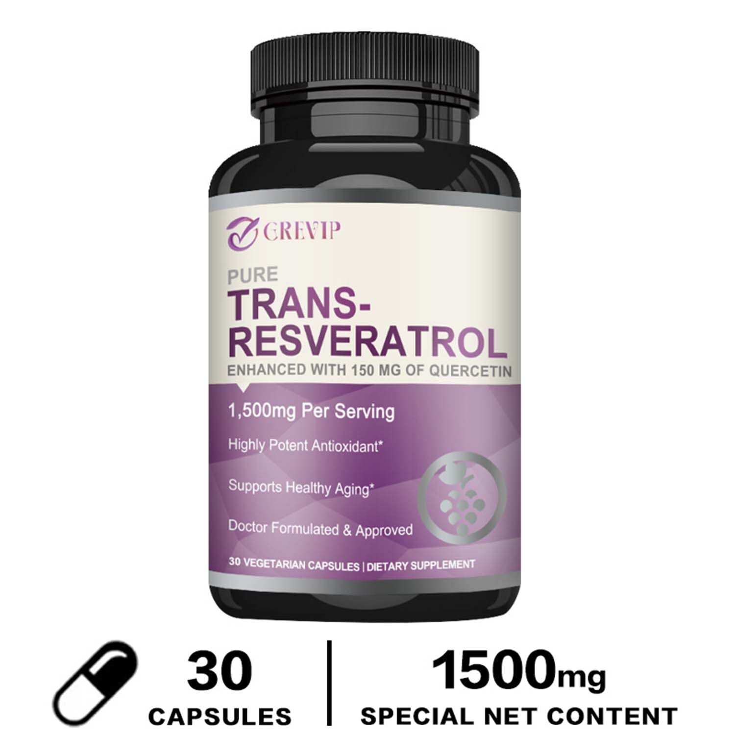 Trans-Resveratrol 1500mg – Supports Brain Function and Immune Function Health