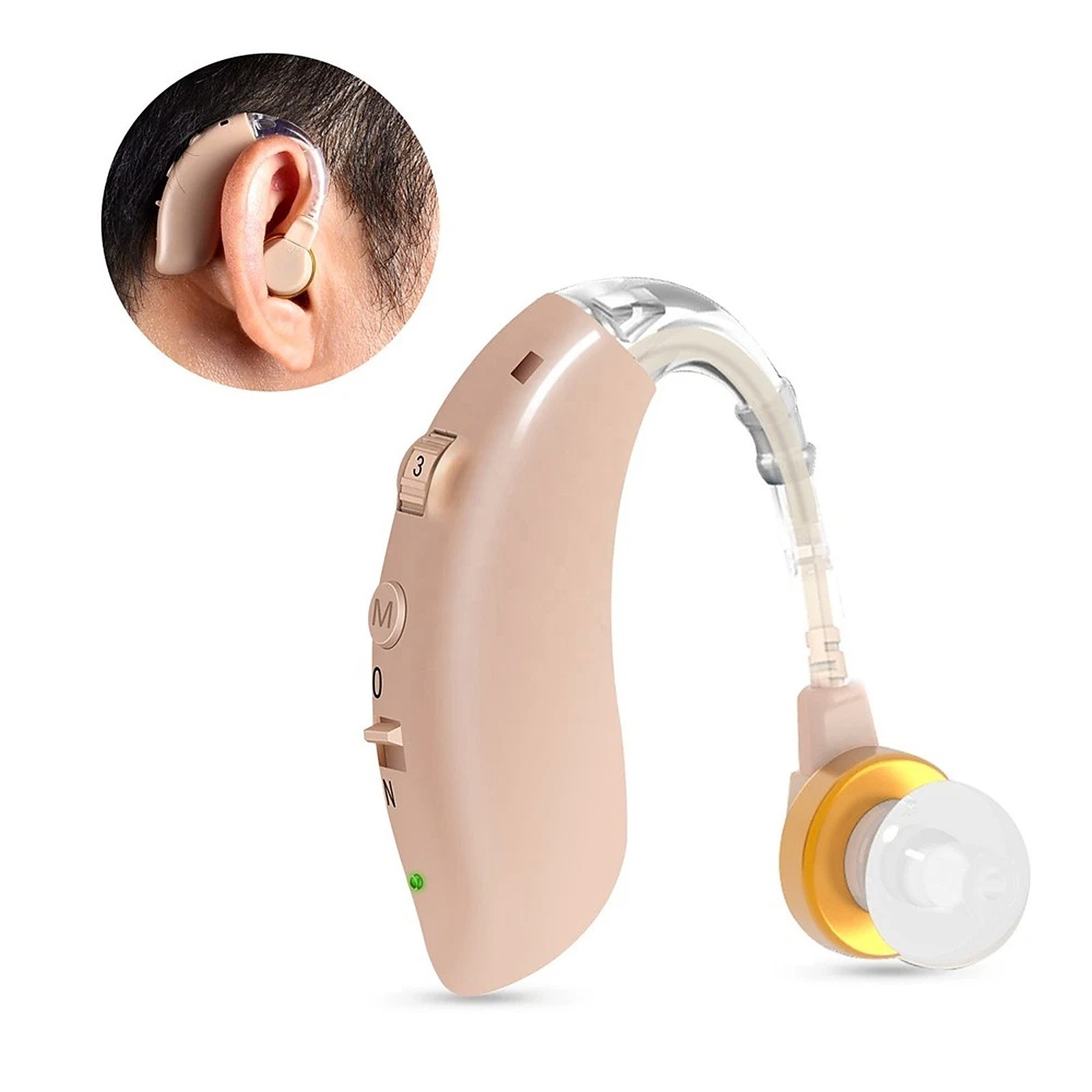 Hearing Amplifier BTE Single Ear LR44 Battery Powered Noise Reduction Seniors US