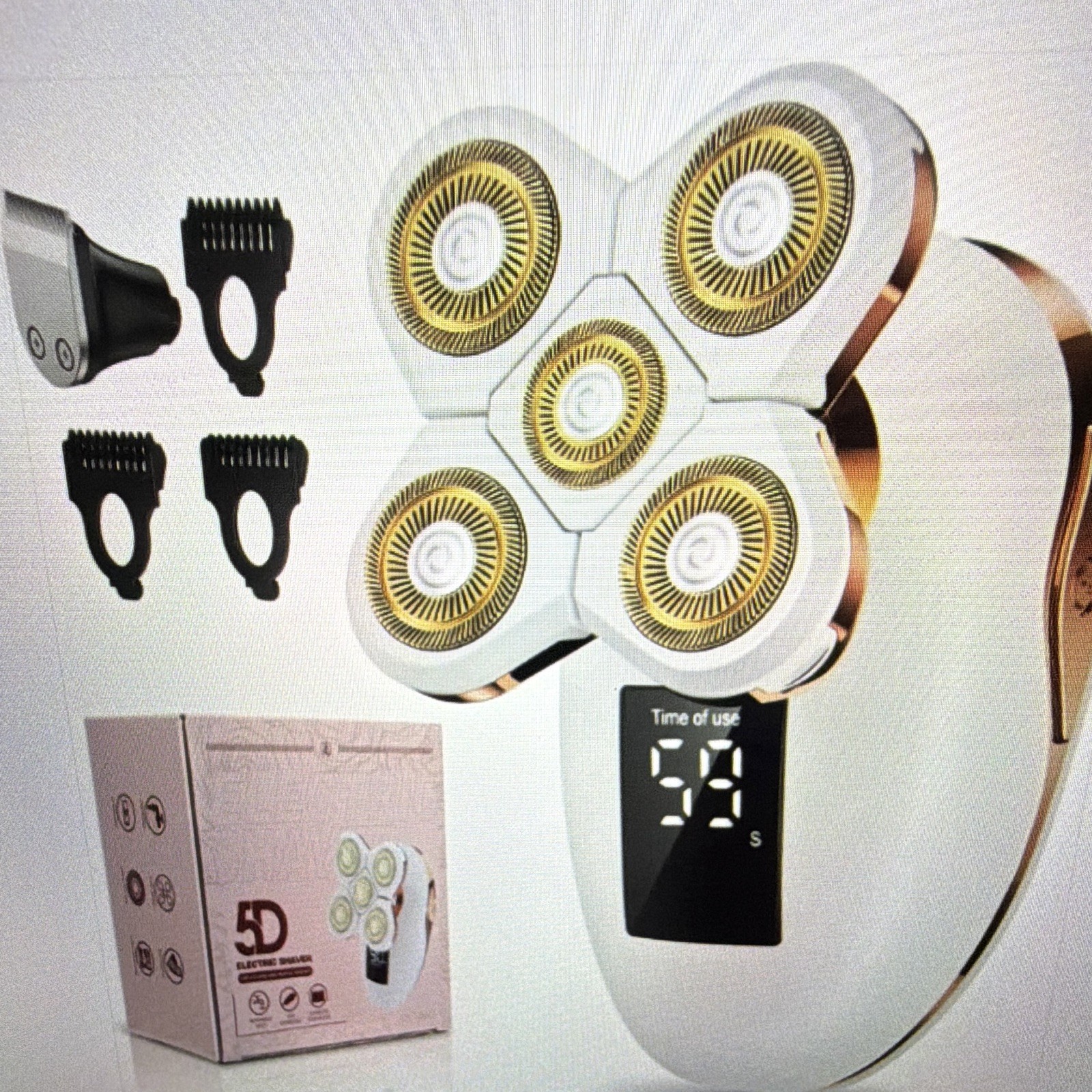 Men’s 5D 5-Head Rotary Facial Shaver USB Charging LED Display Travel Lock