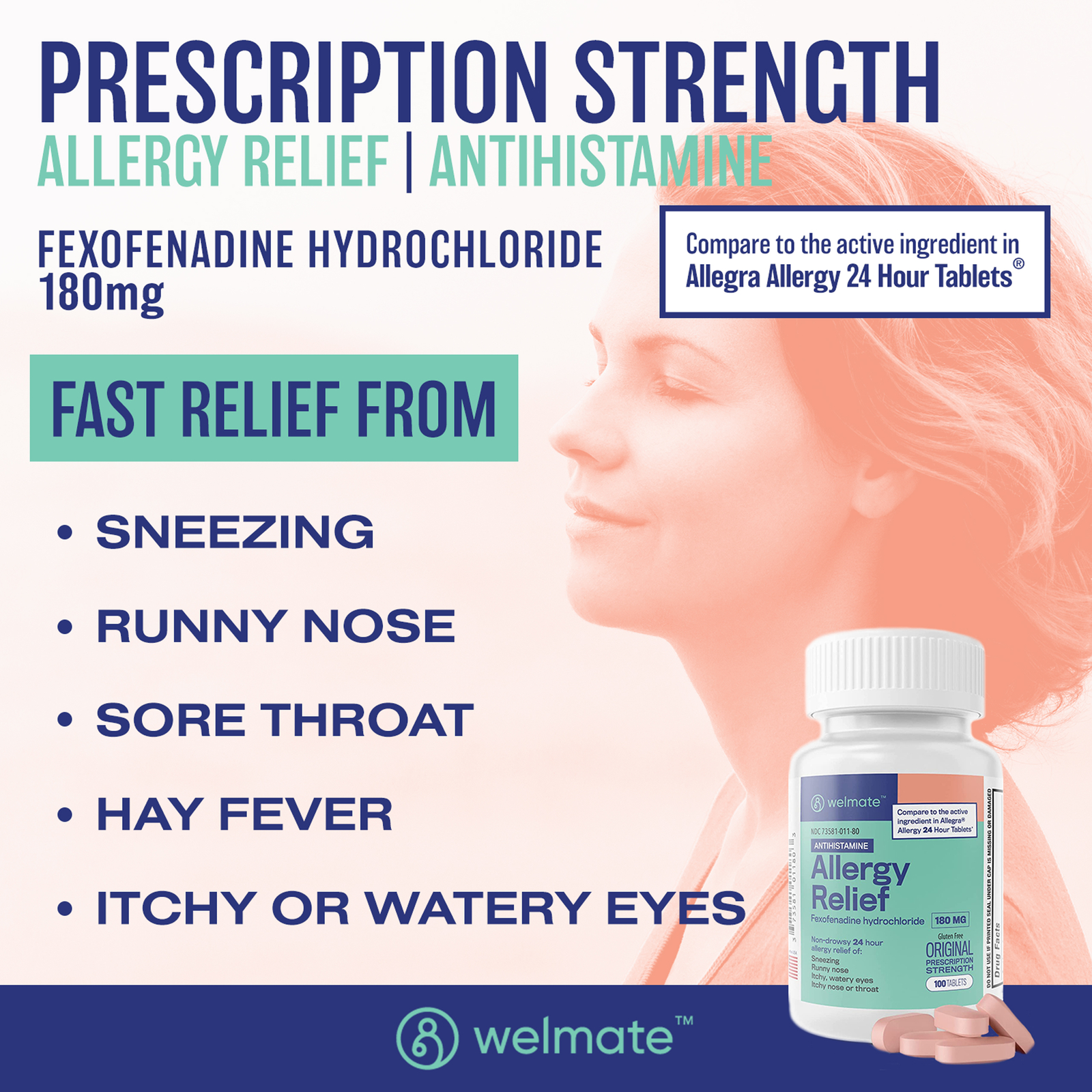 Allergy Relief | Fexofenadine HCl 180 mg | 100 Count Tablets
