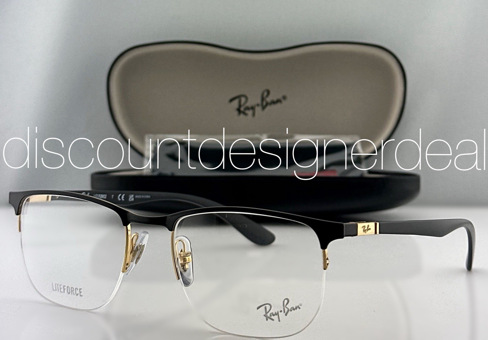 Ray-Ban Square Liteforce Eyeglasses Black Gold Frame Clear Demo Lens RB6513 2890