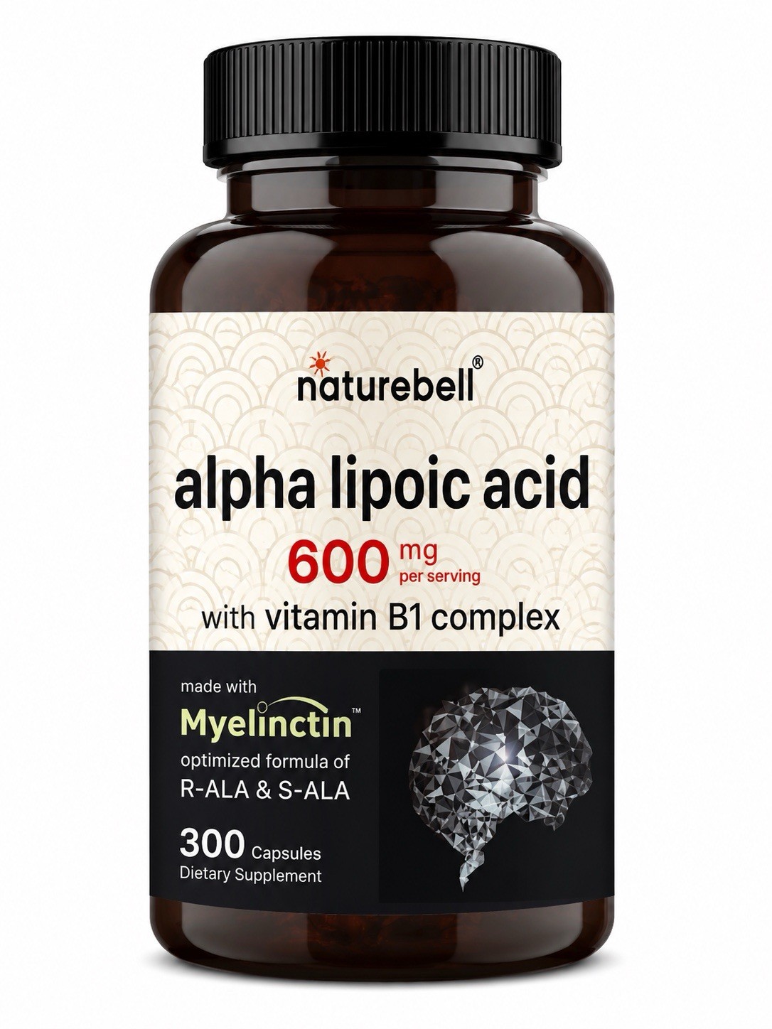 NatureBell Alpha Lipoic Acid 600mg w/ Benfotiamine B1 300 Capsules