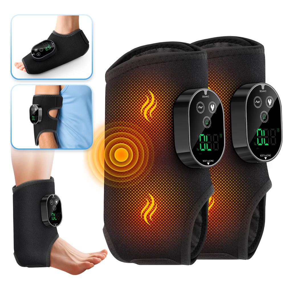 2 Pack Electric Foot Ankle Massager Brace Pain Relief Heating Vibration Therapy