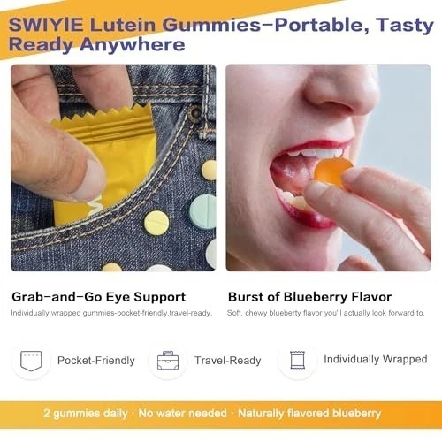 Swiyie Lutein Gummies – Eye Vitamin & Mineral Supplement with 20mg Lutein & 4mg