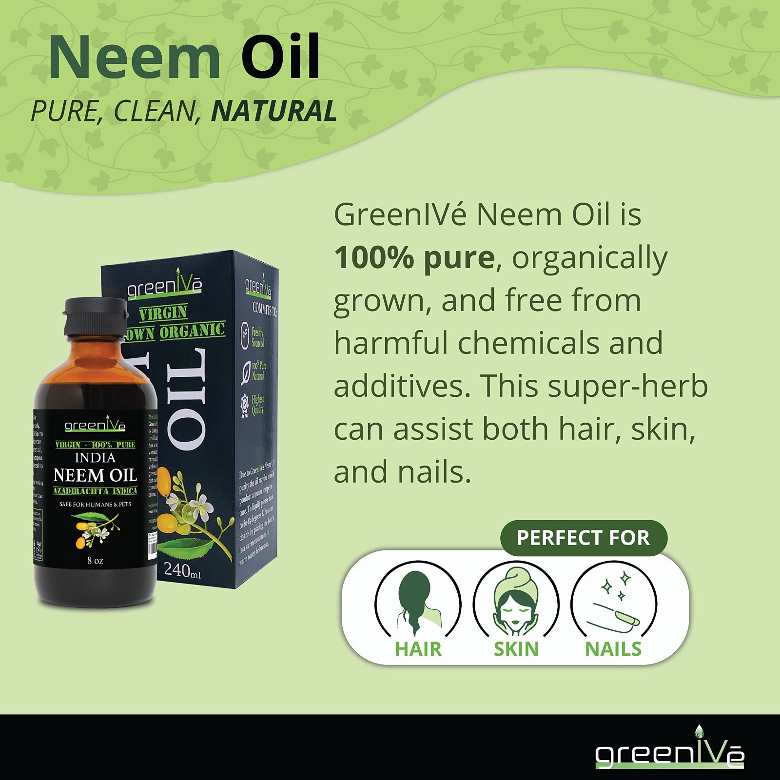 100% Pure Cold-Pressed Neem Oil – Organic, Natural, 16 oz for Gardening, Skin &