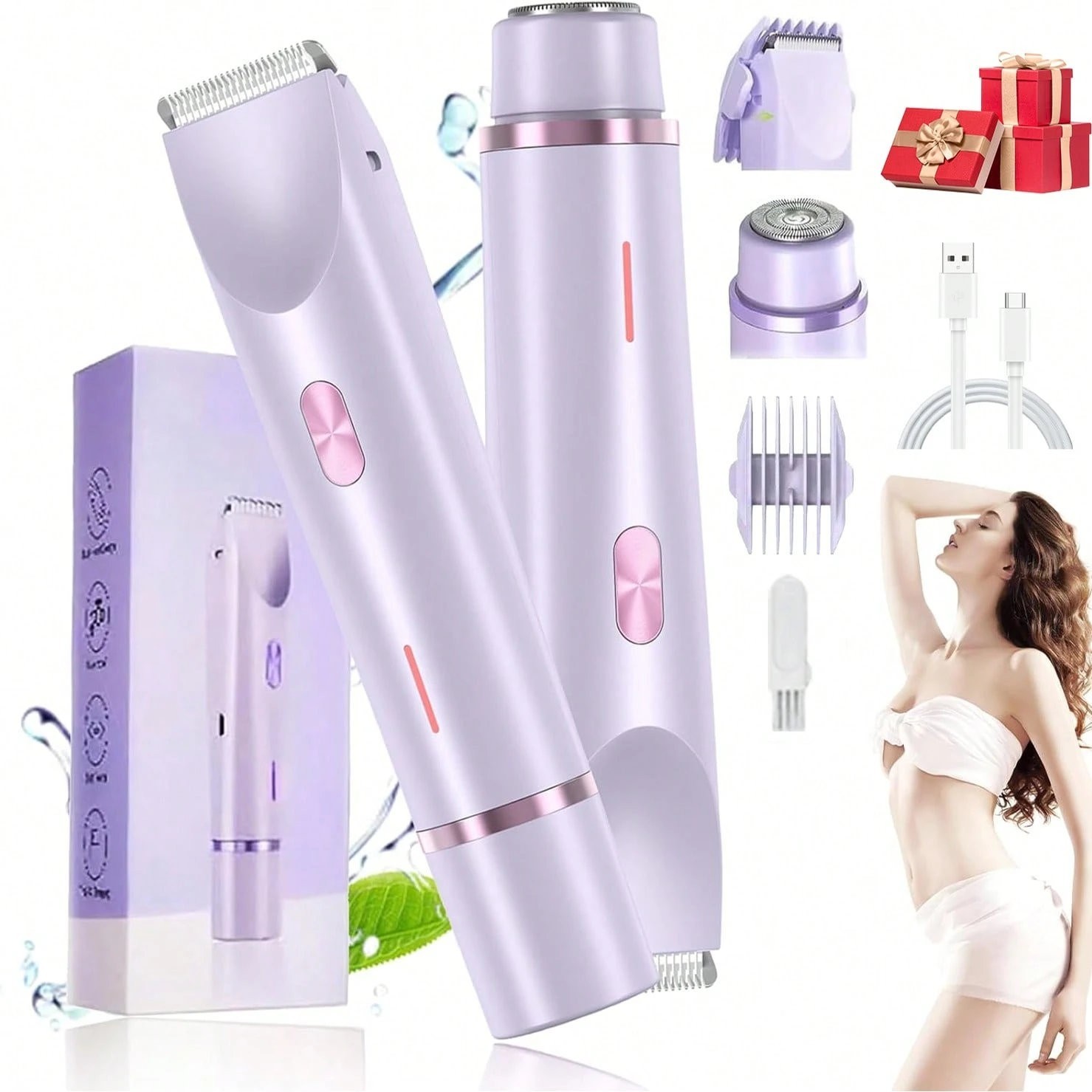 2 in 1 Women’s Electric Shaver Bikini Trimmer USB Wet Dry Razor