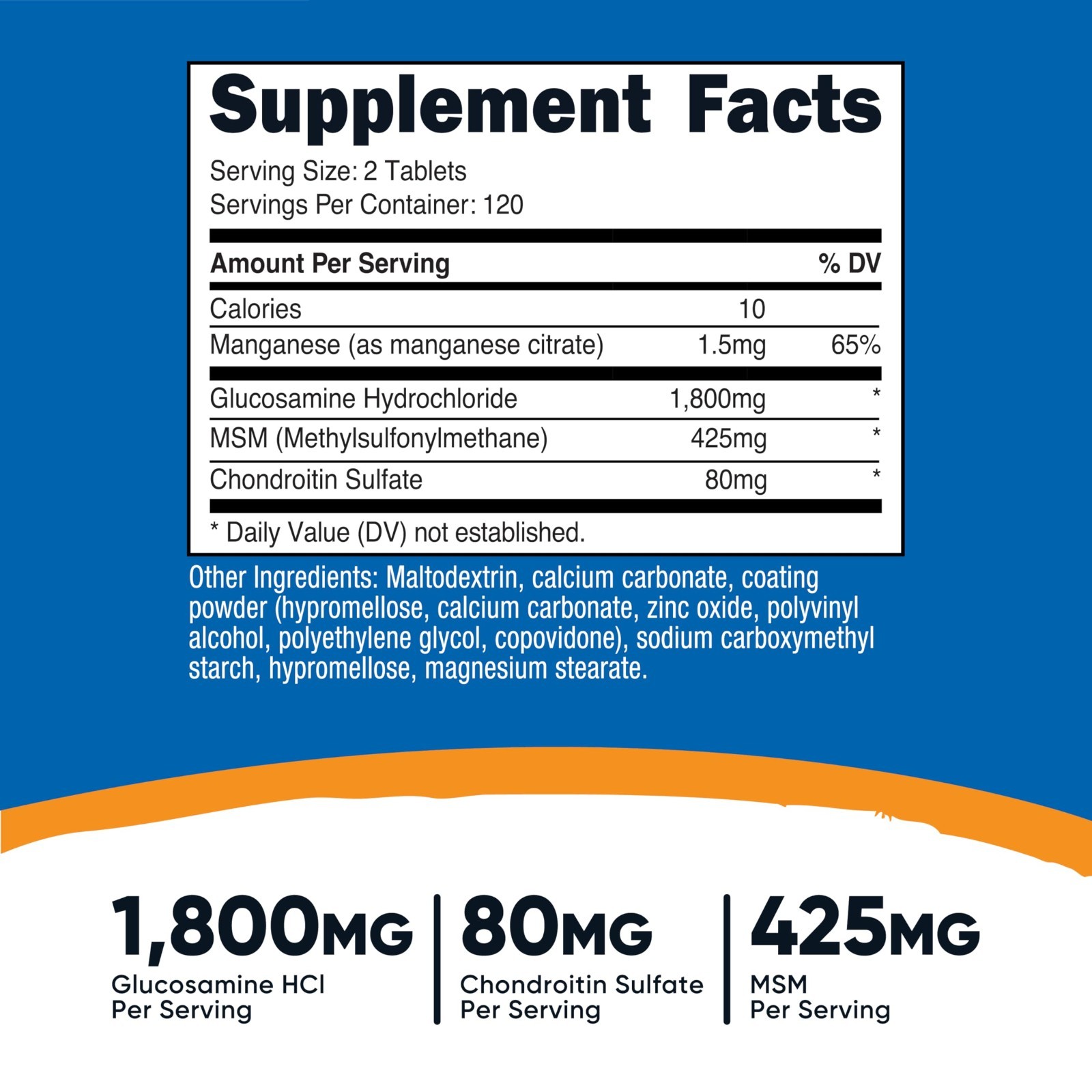 Glucosamine 1800mg with Chondroitin & MSM – 240 Tablets, GMO-Free, Gluten-Free