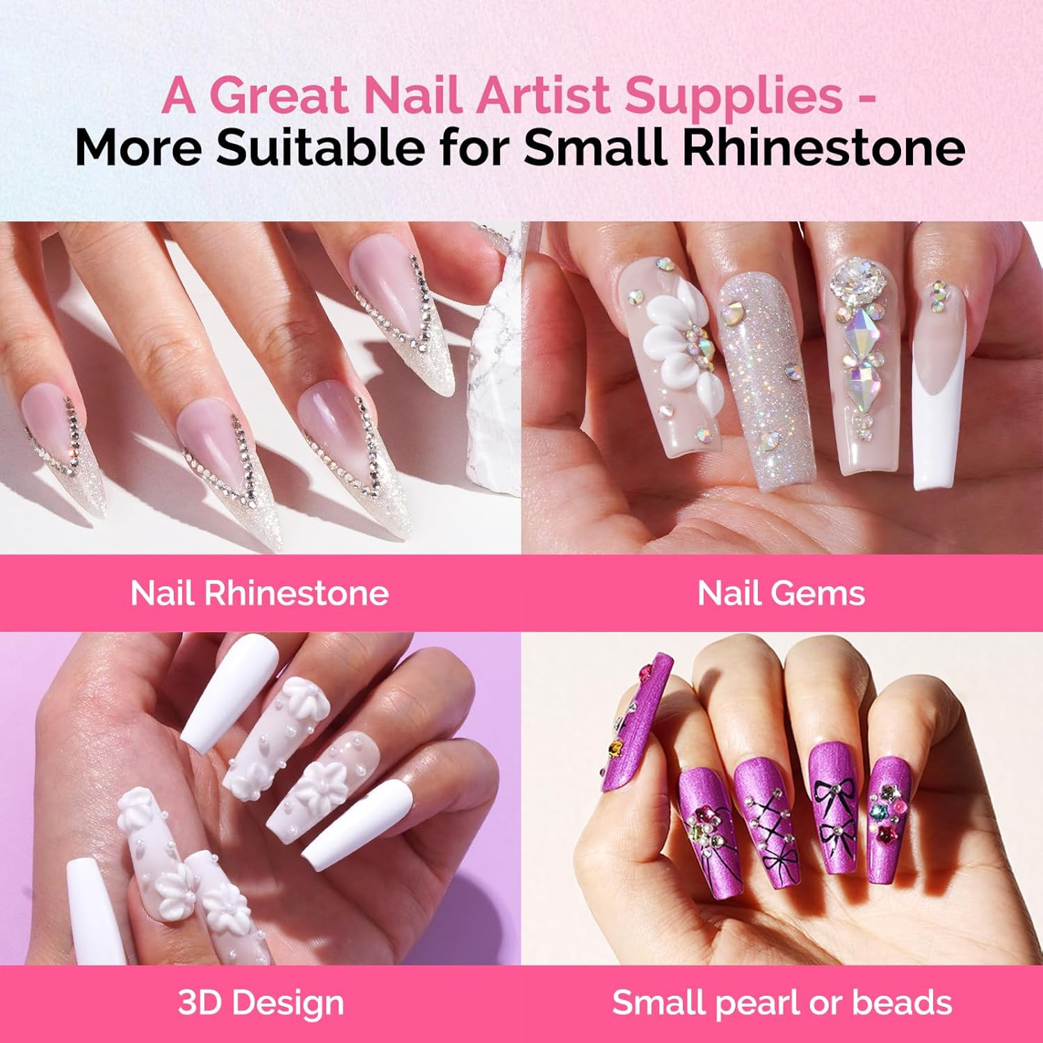 2Pcs Nail Rhinestone Glue, 3D Gel Nail Art Design Strong Adhesive Nail Gem Glue