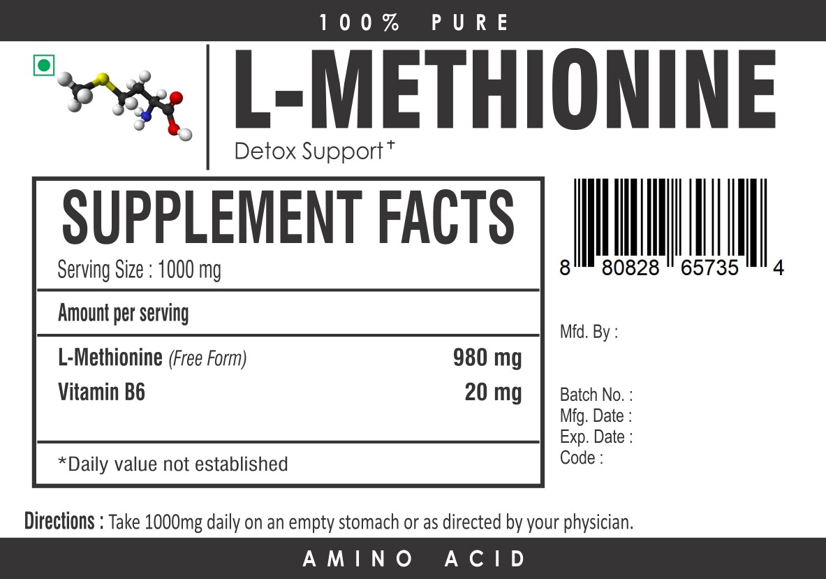 L-Methionine Powder w/- Vitamin B6 Essential Amino Acids Detox Vegan Friendly