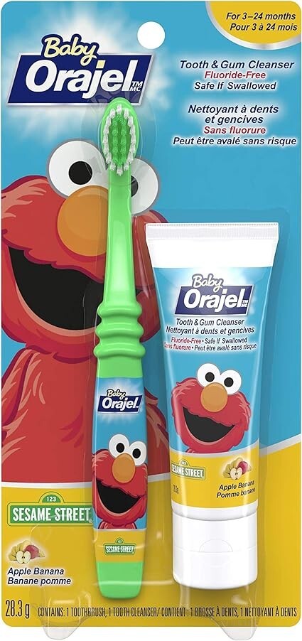 BABY ORAJEL Tooth & Gum Cleanser 3-24 months contains; 1 Toothbrush, 1 Cleanser