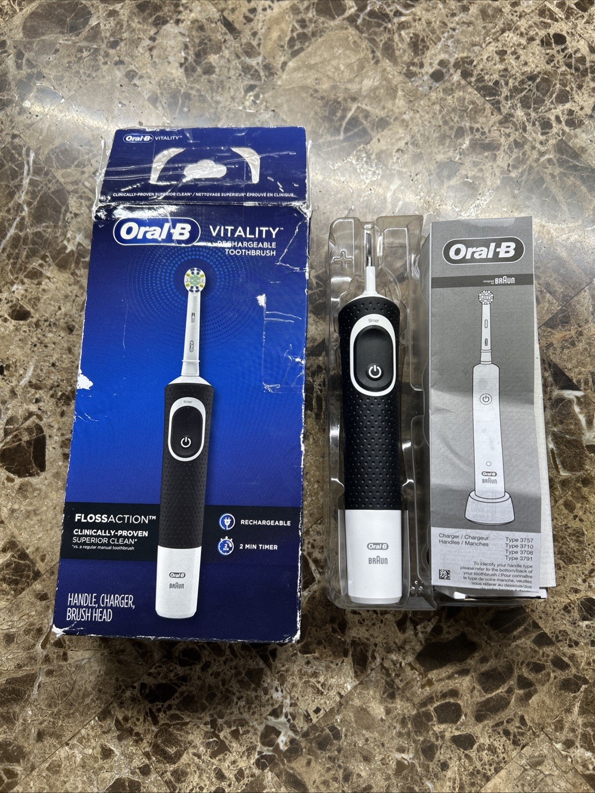 Oral-B Vitality Rechargeable Toothbrush Black Handle, Charger, Brushed Electric