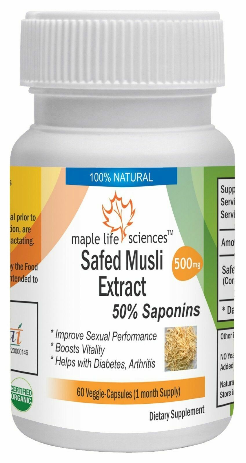 Safed Musli (CHLOROPHYTUM BORIVILIANUM) Extract Capsules 50% Saponins