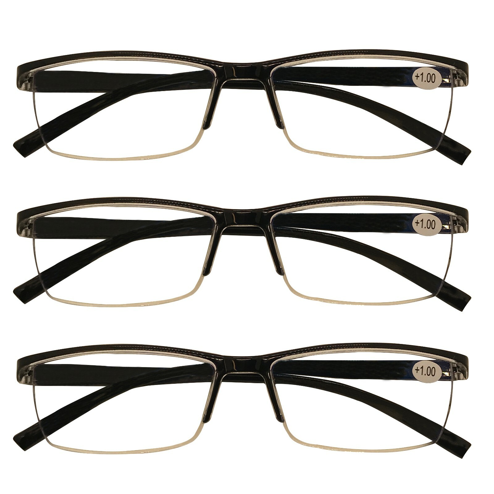 3 Packs Mens Rectangle Half Frame Reading Glasses Blue Light Blocking Readers
