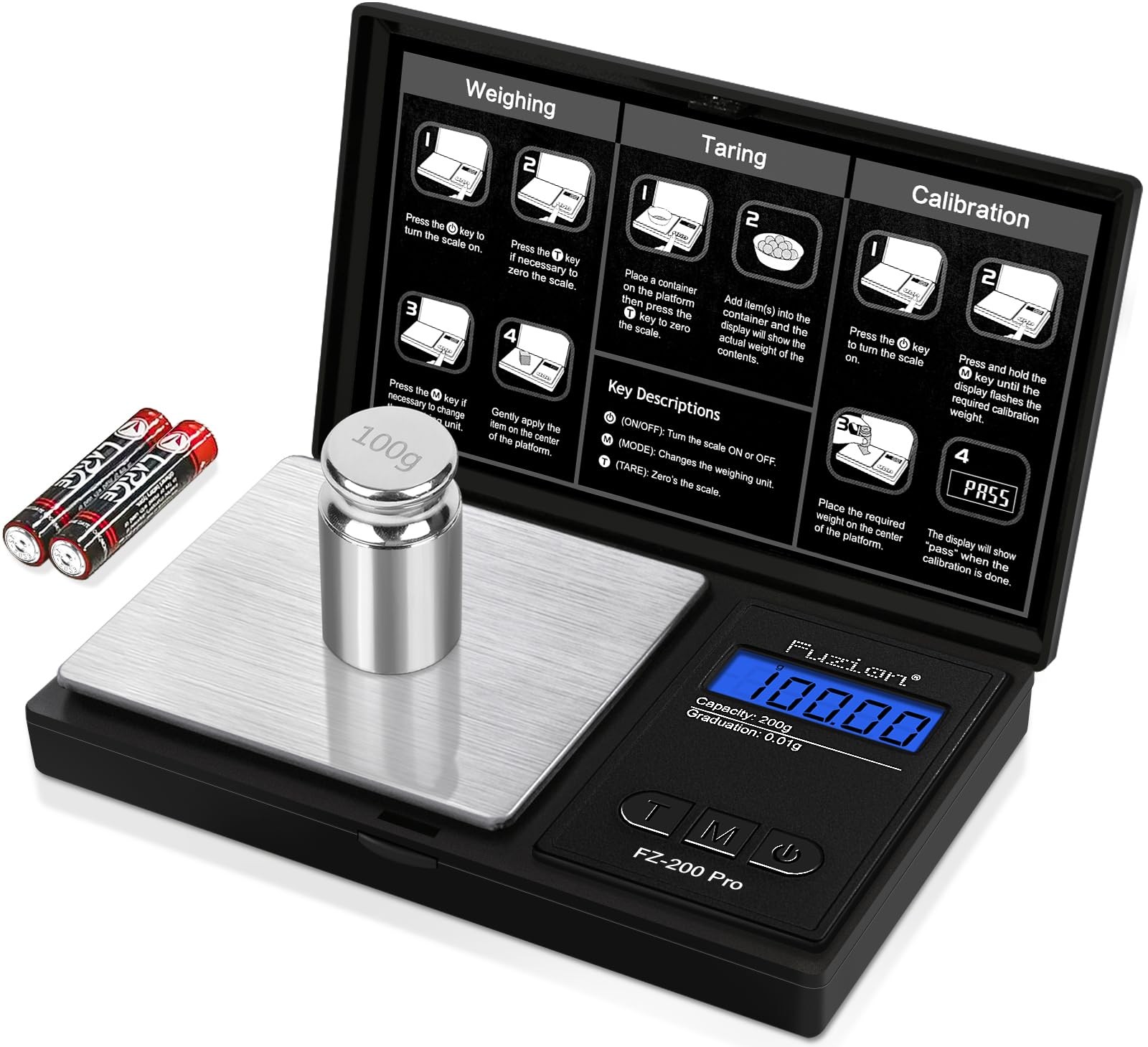 Fuzion Gram Scale, Pocket Scale .01 200g with Cal Weight, Black