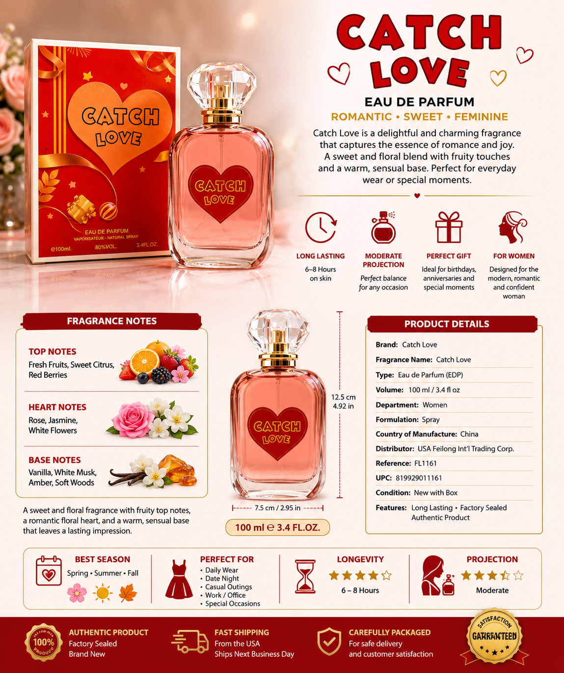 Catch Love Eau de Parfum 100ml 3.4 fl oz Women’s Perfume New Factory Sealed