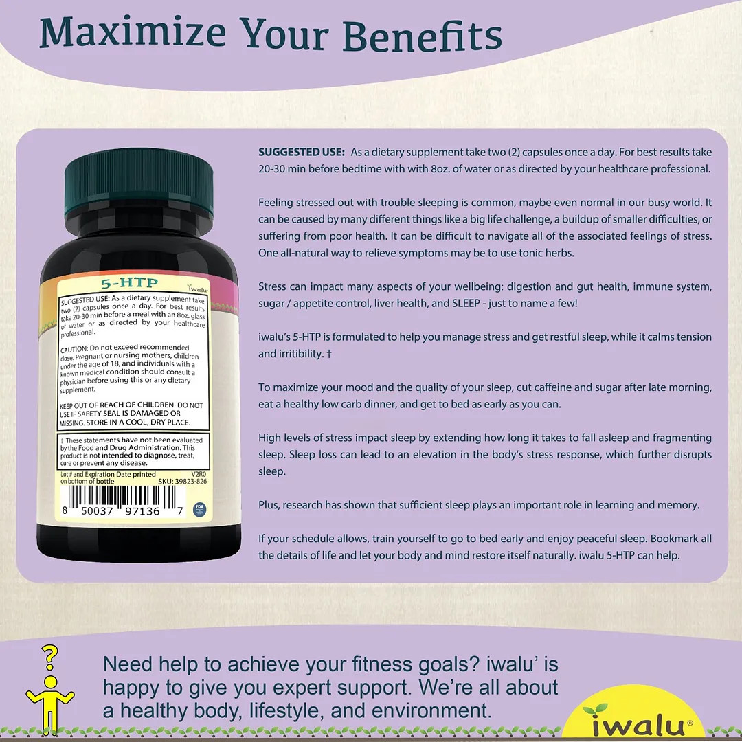 5 Hydroxytryptophan Sleep | Best Supplement Capsule Pill Men Women FREE SHIP