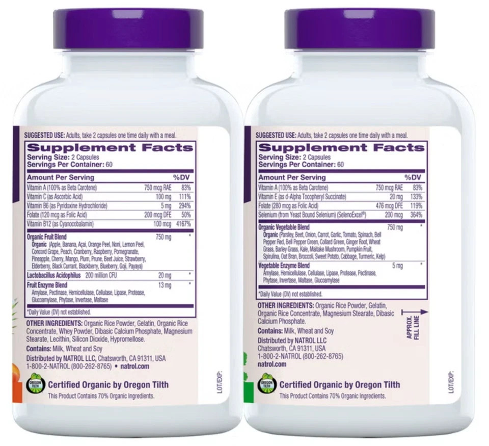 Natrol JuiceFestiv Daily Fruit and Veggie, 240 Capsules – EXP 9/30/27