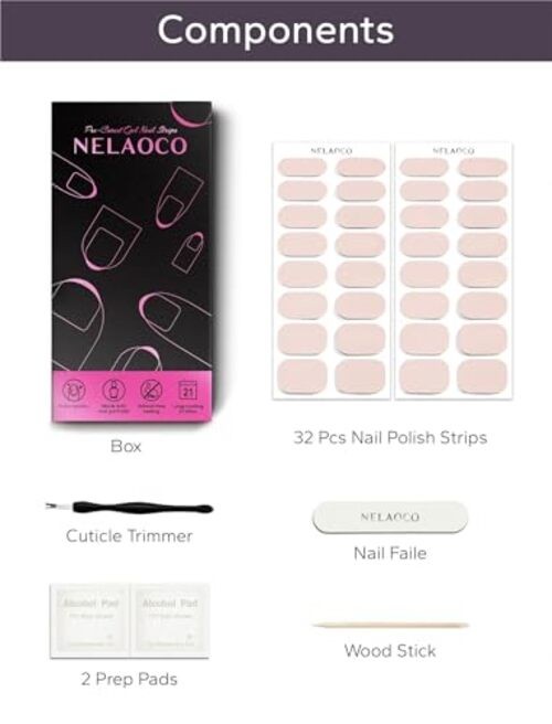 Nail Polish Strips – 32PCS UV Free Salon Quality Wraps, Long Morning Mist Nude