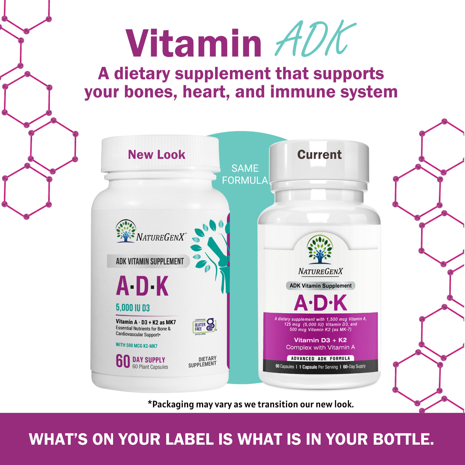 ADK Vitamin Supplement w/ Vitamins A, D3, K2 as MK7 for Bone Heart Immune Health