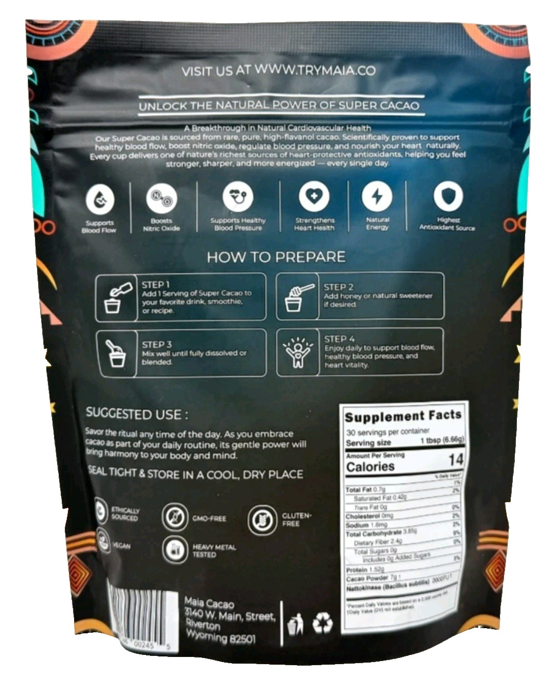 MAIA Ceremonial High-Flavanol Super Cacao with NATTOKINASE 7oz 30 servings – NEW